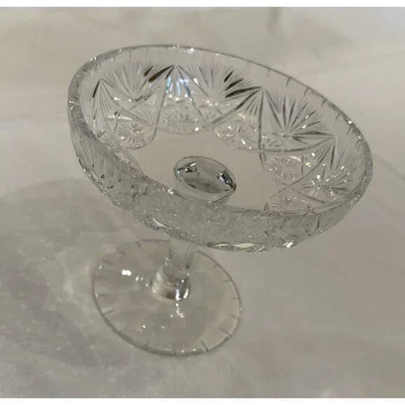 American Brilliant Cut Lead Crystal Compote EAP Pedestal Dish Footed Candy Bowl